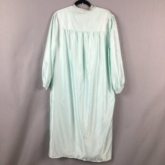 Vintage Barbizon Chemise Robe Set Womens M Mint Green Embroidery Satin Liquid - Picture 4 of 15